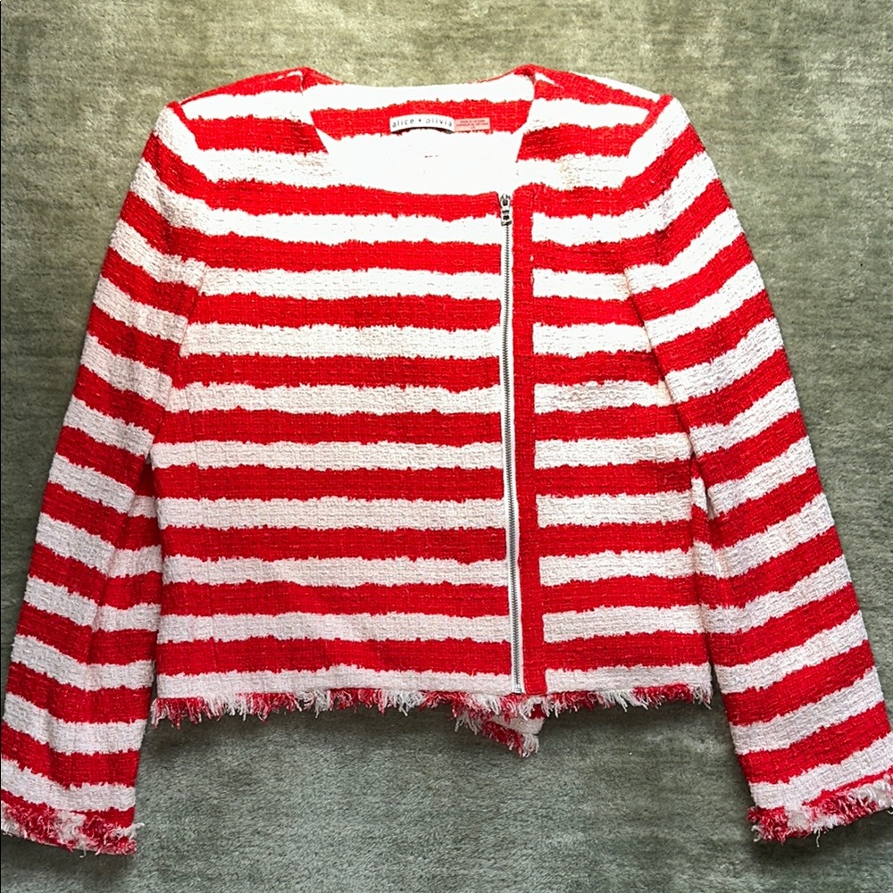 Alice + Olivia Red and White Striped Jacket